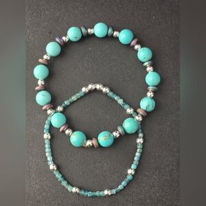 Blue Magnesite, Hematite, and Apatite Bracelet Set